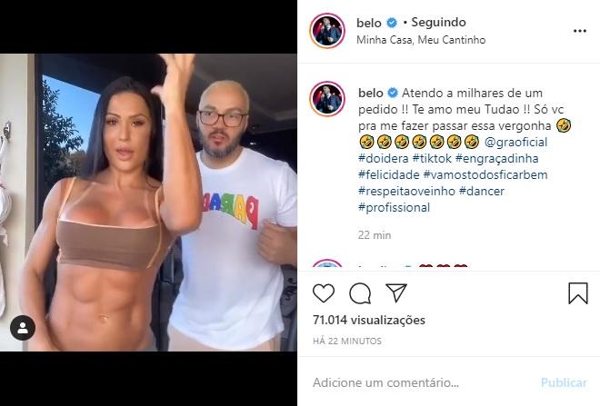 Belo e Gracyanne Barbosa aparecem fazendo coreografia