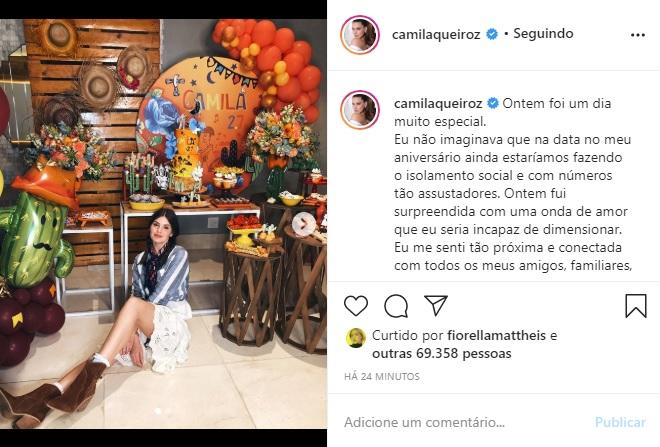 Camila Queiroz fala sobre seu aniversário na quarentena