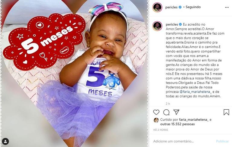 Péricles comemora os cinco meses da filha Maria Helena