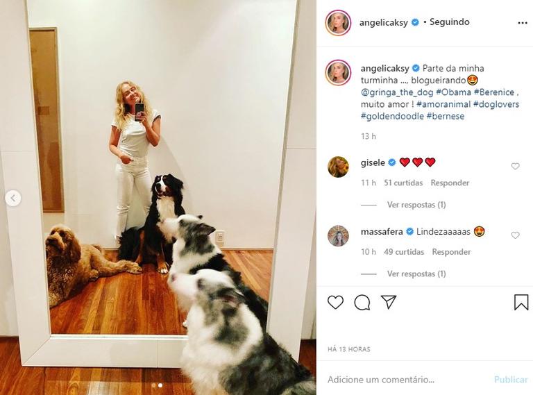 Angélica com seus cachorros