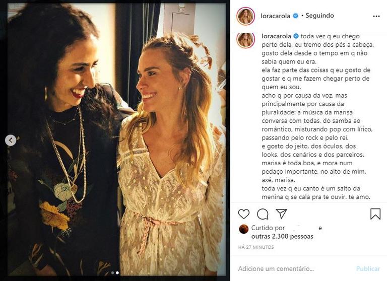 Carolina Dieckmann faz declaração para Marisa Monte