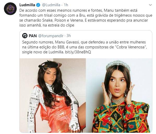 Ludmilla debocha ao ver rumores sobre parceria com Manu