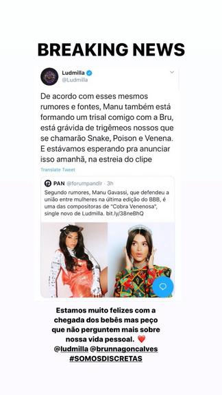 Ludmilla debocha ao ver rumores sobre parceria com Manu