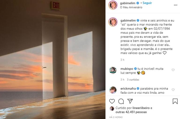 Gabi Melim completa 26 anos e faz reflexão