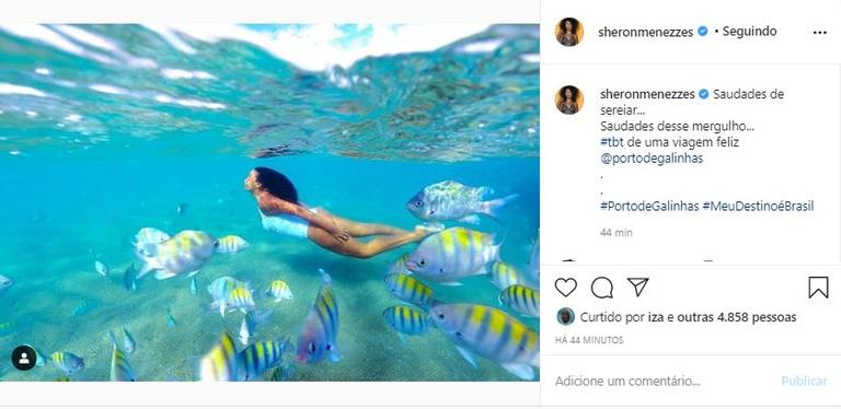 Sheron Menezzes relembra clique em cenário paradisíaco