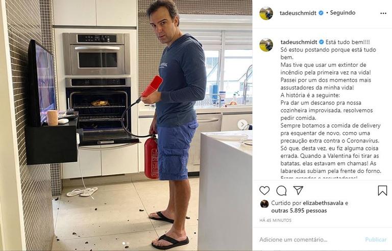 Tadeu Schmidt revela sufoco que passou na cozinha