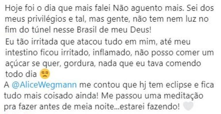 Fernanda Paes Leme desabafa e revela problema de saúde