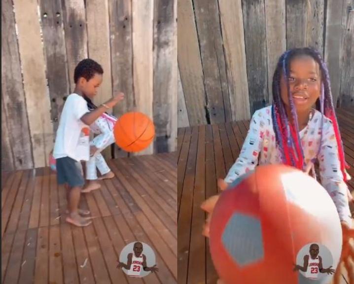 Gio Ewbank registra os filhos jogando basquete e se derrete