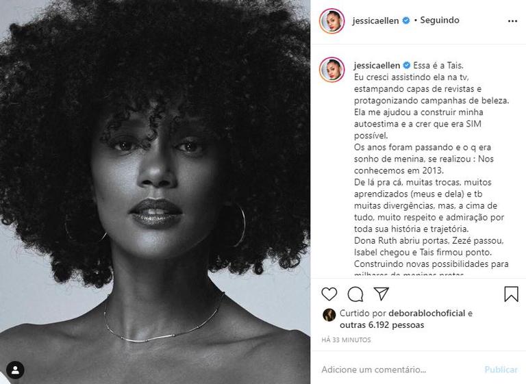 Jéssica Ellen fala sobre admiração que sente por Taís Araújo