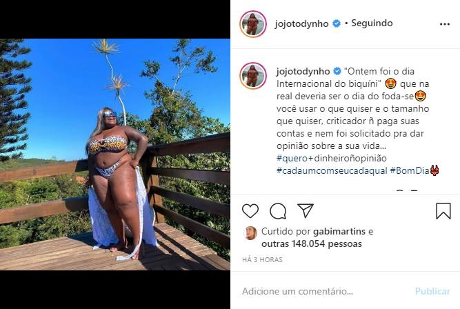 Jojo Todynho posta foto para falar do Dia Mundial do Biquíni