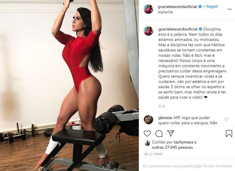 Graciele Lacerda mostra corpão e fala sobre disciplina