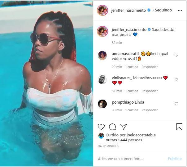 Jeniffer Nascimento publica vídeo em praia paradisíaca