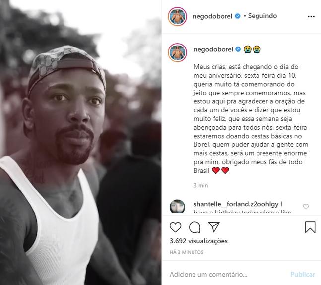 Nego do Borel usa as redes para postar vídeo emocionante