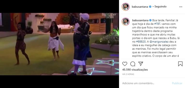 Babu Santana posta vídeo relembrando Bubu, do BBB20