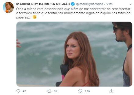 Marina Ruy Barbosa comenta cena de novela em que aparece de biquíni