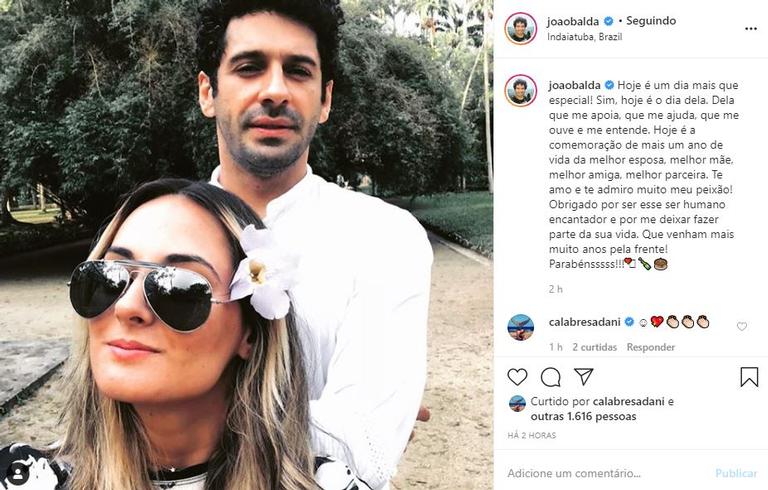 João Baldasserini faz declaração de aniversário para esposa