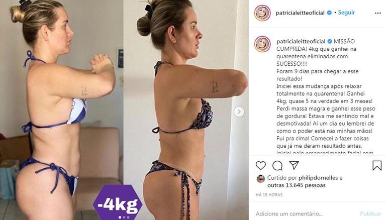 Patrícia Leitte mostra resultado de dieta durante quarentena