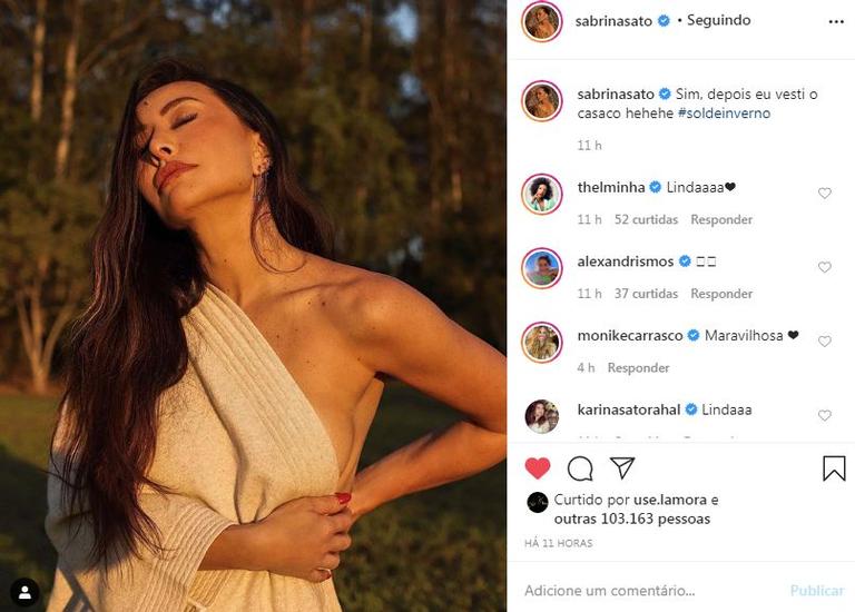 Sabrina Sato posa no pôr do sol e é elogiada por internautas