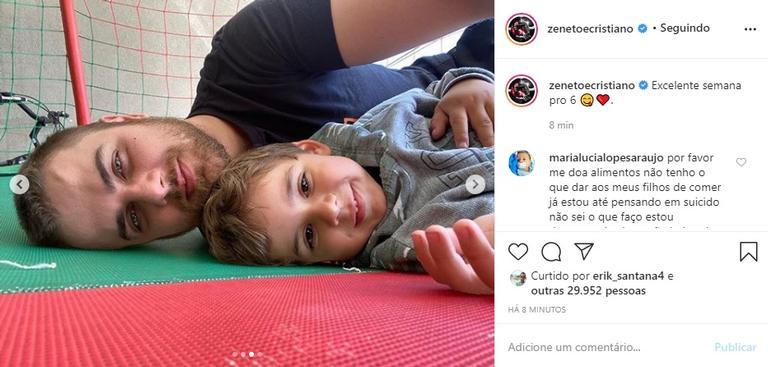 Zé Neto posta sequência de fotos fazendo careta com o filho