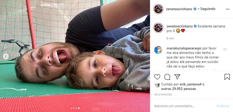 Zé Neto posta sequência de fotos fazendo careta com o filho