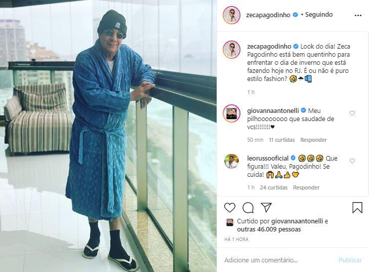 Zeca Pagodinho mostra look do dia para ficar em casa 