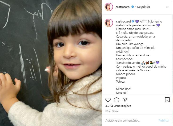 Carol Castro faz declaração emocionante para a filha, Nina