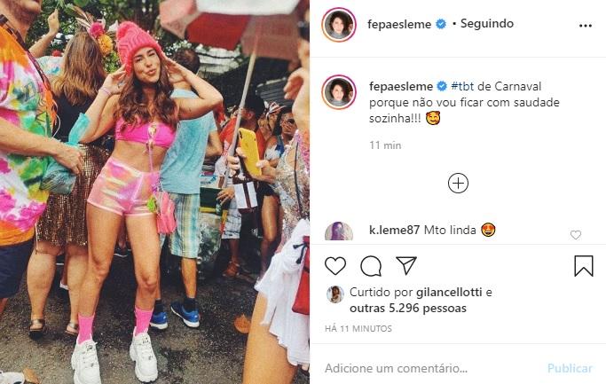 Fernanda Paes Leme lamenta estar sentindo falta do Carnaval