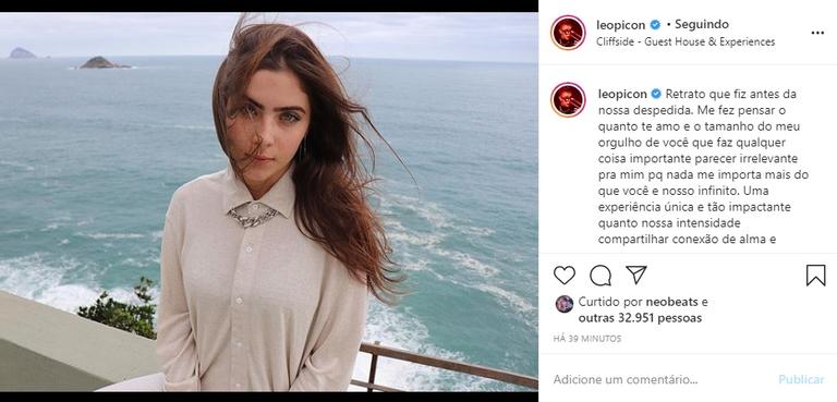 Leo Picon posta foto de Jade Picon e se declara nas redes