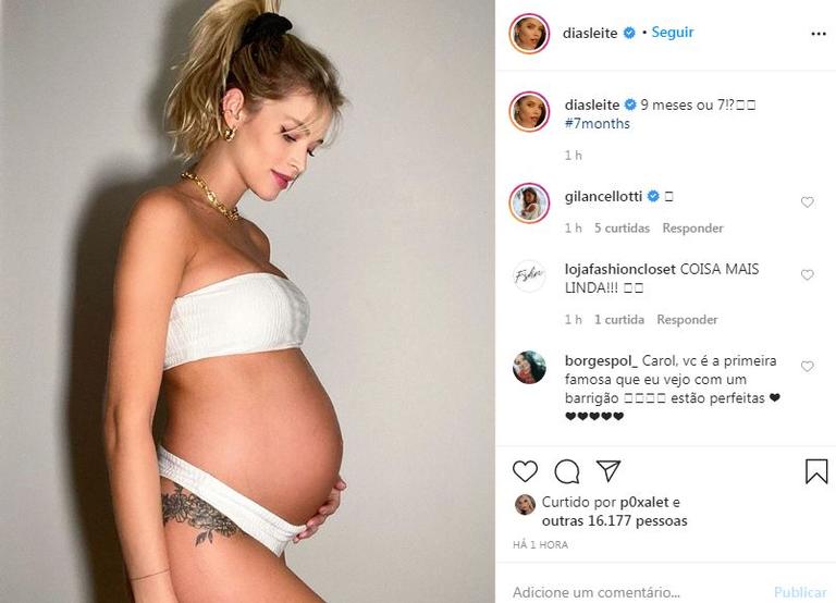 Carol Dias mostra barrigão de 7 meses