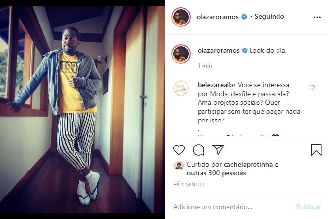 Lázaro Ramos diverte a web ao mostrar seu look do dia