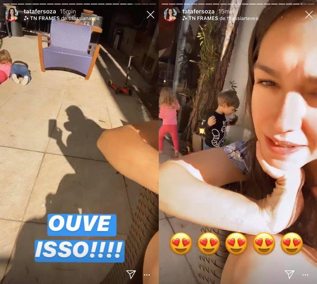 Thais Fersoza flagra os filhos brincando de estar na praia 