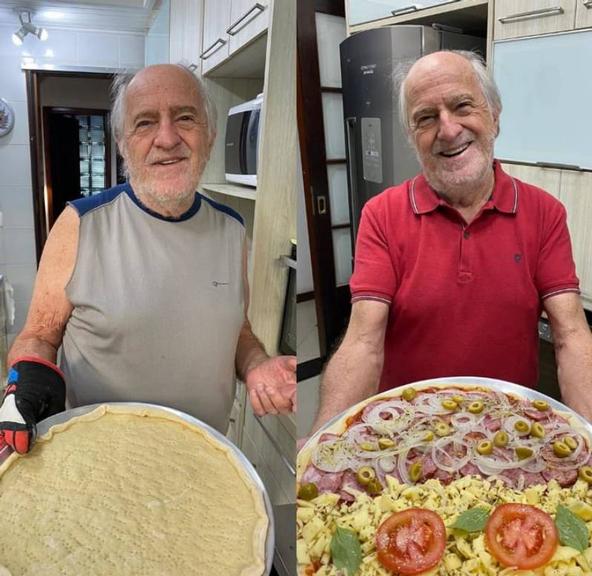 Ary Fontoura prepara pizza: ''Vovô tá ousado''