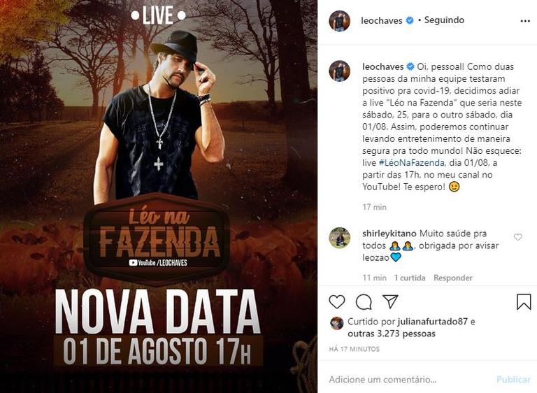 Léo Chaves adia live e explica o motivo da mudança