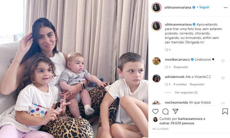 Mariana Uhlmann posa com os filhos em momento ''tranquilo''