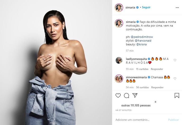 Ousada, Simaria posa belíssima de topless