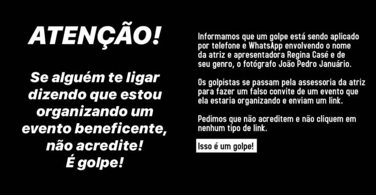 Regina Casé alerta sobre golpe com seu nome