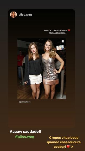 Juliana Paiva reposta clique de Alice Wegmann