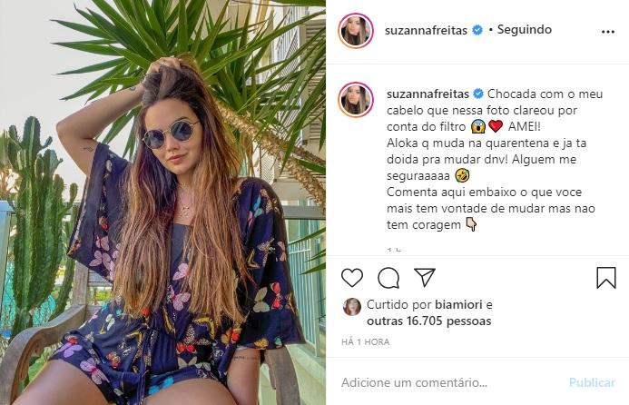 Suzanna Freitas faz piadinha sobre seu cabelo nas redes