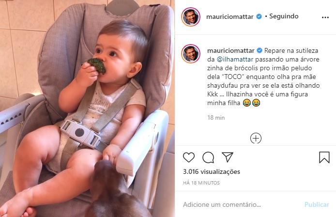 Maurício Mattar posta vídeo de Ilha dando comida pro pet