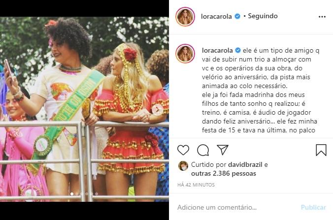 Carol Dieckmann homenageia David Brazil em seu aniversário