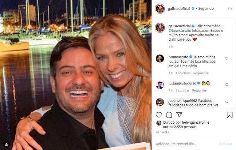 Adriane Galisteu parabeniza Bruno Astuto por seu aniversário