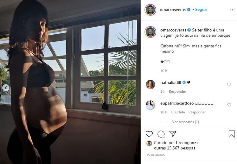 Marcos Veras mostra barrigão da esposa