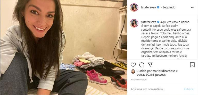 Thais Fersoza mostrou que a divisão das tarefas de casa é por igual com Michel Teló 