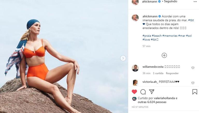 Ana Hickmann relembra fotos de biquíni na praia 