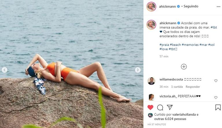 Ana Hickmann relembra fotos na praia