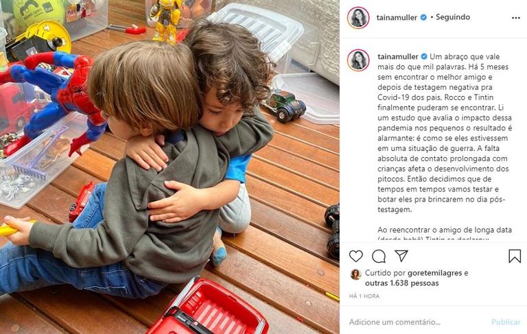 Tainá Müller mostra encontro fofo do filho com amiguinho