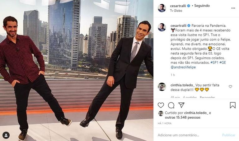 Cesar Tralli celebra parceria com Felipe Andreoli