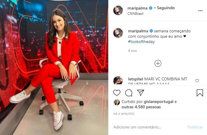 Mari Palma arranca elogios em clique de terninho vermelho