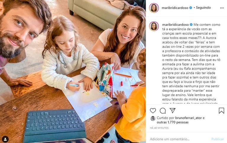 Mari Bridi fala sobre as aulas online da filha