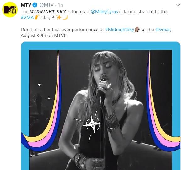 Miley Cyrus se apresentará no VMA 2020